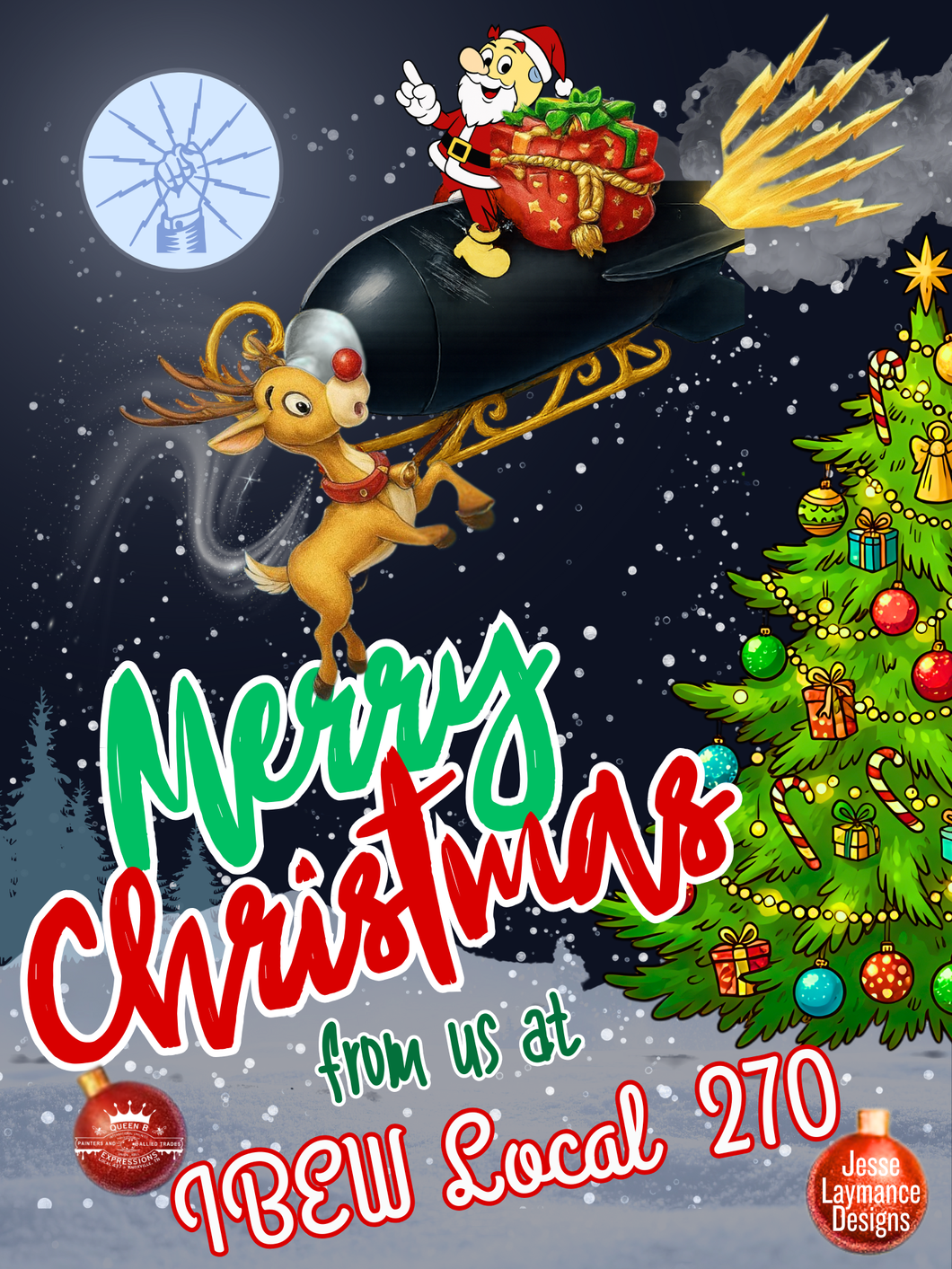 IBEW 270 ~ CHRISTMAS JESSE LAYMANCE DESIGN  ~ HOODIE